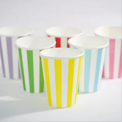Gobelets en Papier Jetables Tasses à Boire Rayées Verticalement Pour Fête d'Anniversaire Mariage Célébration Fournitures de Table