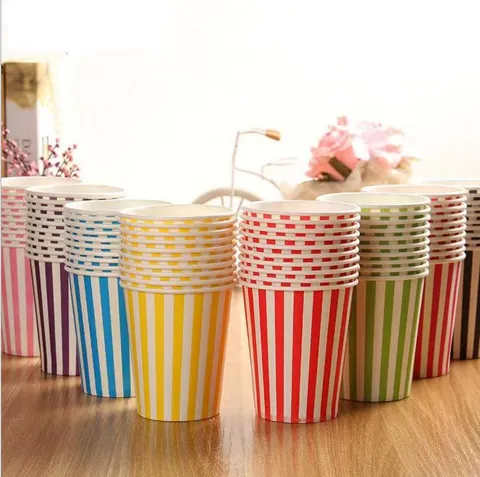 Gobelets en Papier Jetables Tasses à Boire Rayées Verticalement Pour Fête d'Anniversaire Mariage Célébration Fournitures de Table