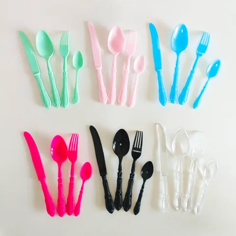 Disposable Plastic Knife Fork And Spoon Set Tableware For Party Wedding Picnic Catering Dessert Fruit Utensils