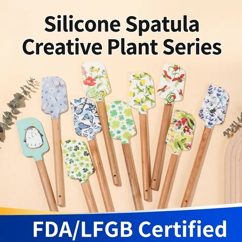 Silicone Spatula Cake Cream Spatula Detachable High Temperature Resistant Wooden Handle Baking Spatula Kitchen Tool