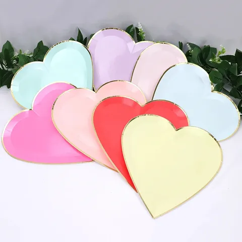 Set de Vaisselle Jetable en Papier en Forme de Cœur Assiettes Gobelets Serviettes Saint-Valentin Mariage Fête Anniversaire Décor