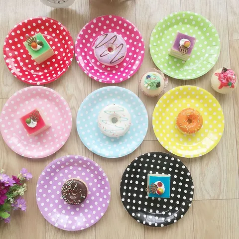 Cute Small Polka Dot Disposable Paper Plates Cake Dishes For Afternoon Tea Birthday Party Tableware Supplies