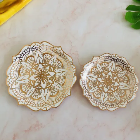 Ensemble de Vaisselle Jetable en Papier Feuille Or Rose Assiettes Gâteau Tasses Serviettes Fête