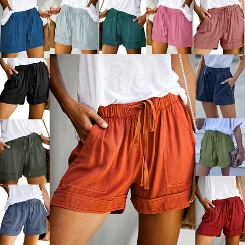 Women's Casual High Waist Loose Wide Leg Shorts Cotton Drawstring Summer Beach Bottoms