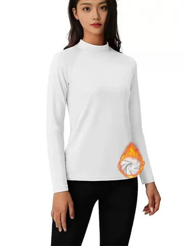 Camiseta Térmica de Manga Larga con Cuello Alto y Corte Entallado para Mujer Invierno Cálido Básico Color Sólido Top