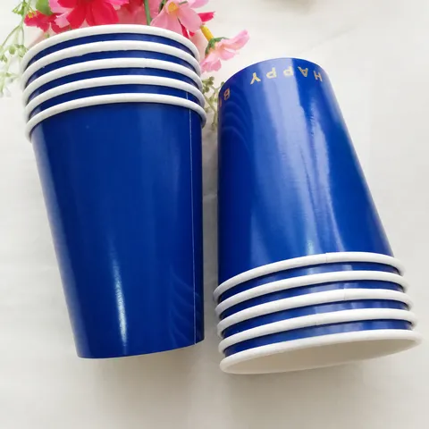 Azul Real Lámina de Oro Feliz Cumpleaños Vajilla Desechable de Papel Platos Vasos Pajitas Artículos de Fiesta