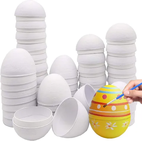 Œufs en Pulpe de Papier DIY de Pâques Peignables Blanc Marron Coloré Œufs d'Artisanat pour Fête d'Enfants Décoration
