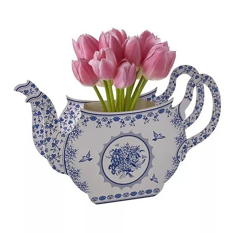 Chinese Style Blue And White Porcelain Teapot Paper Vase Decorative Centerpiece For Afternoon Tea Party Home Decor