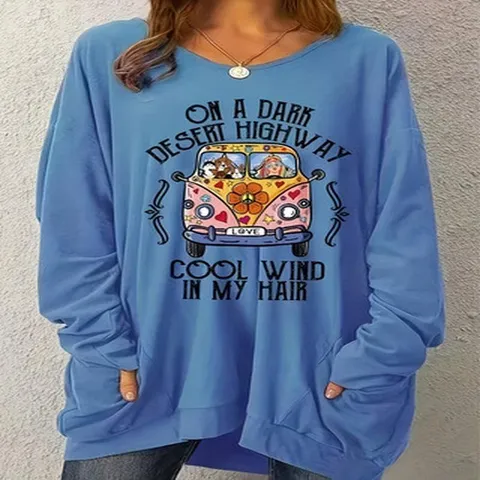 Women Plus Size Graphic Sweatshirt Casual Loose Long Sleeve Top With Pocket Polyester Printed Round Neck Pullover Fashion Wear