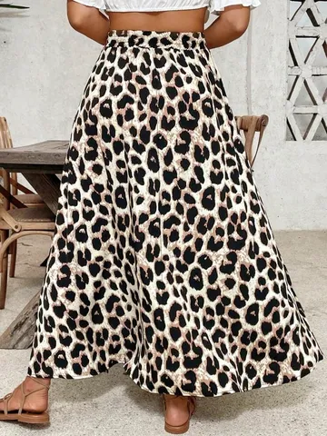 Gonna Maxi Taglie Forti da Donna con Stampa Leopardata Estate Casual Vita Alta Spacco Orlo Grande Gonna Lunga per Vacanze Casa