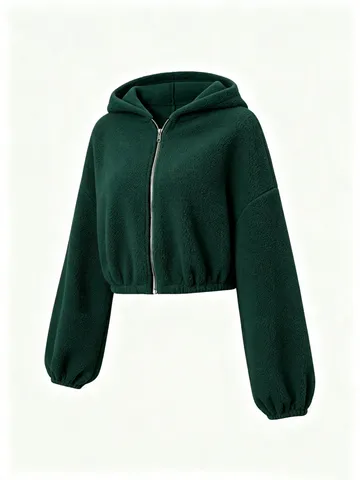 Women Casual Loose Faux Lamb Wool Zip Up Hoodie Jacket Warm Thick Fleece Long Sleeve Sherpa Coat For Autumn Winter Outerwear