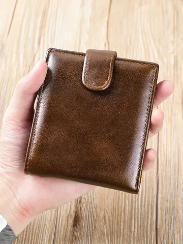 Heren Echt Lederen Korte Portemonnee Vintage RFID Blokkering Meerdere Kaartsleuven Bifold Portemonnee Casual Zakelijk