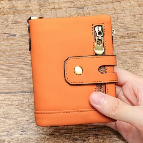 Herren Echtes Leder Kurzes Portemonnaie Vintage Rindsleder Bifold Brieftasche Mit Kette RFID Schutz Münzfach