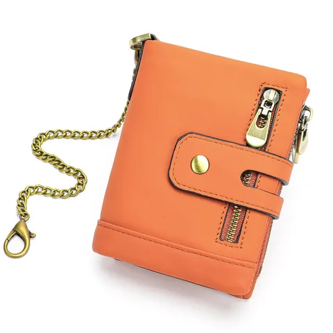 Herren Echtes Leder Kurzes Portemonnaie Vintage Rindsleder Bifold Brieftasche Mit Kette RFID Schutz Münzfach