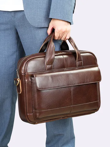 Heren Zakelijke Aktetas Echt Leder Vintage Woon-werk Laptoptas Grote Capaciteit Handtas Voor Kantoorwerk