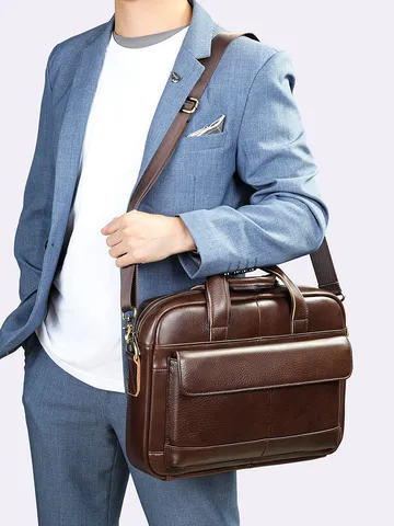 Heren Zakelijke Aktetas Echt Leder Vintage Woon-werk Laptoptas Grote Capaciteit Handtas Voor Kantoorwerk