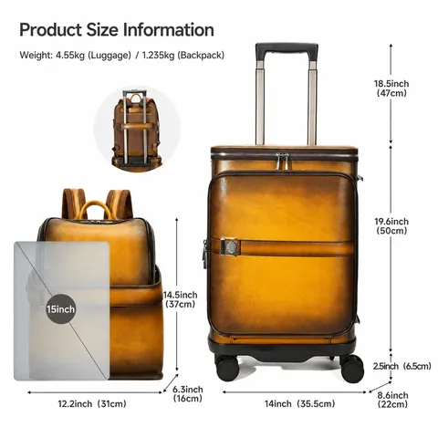 Echt Lederen Vintage Zakelijke Reisrugzak Koffer Set TSA Slot Meerdere Zakken Handbagage Rugzak