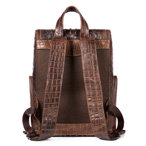 Heren Echt Lederen Rugzak Vintage Zakelijke Laptop Tas Casual Reizen Rugzak Met Alligatormotief