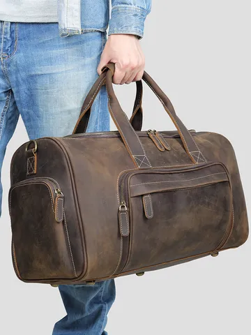 Vintage Echt Crazy Horse Leder Reistas Grote Capaciteit Multifunctioneel Zakelijk Bagage Duffel Bag Voor Mannen