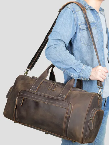 Vintage Echt Crazy Horse Leder Reistas Grote Capaciteit Multifunctioneel Zakelijk Bagage Duffel Bag Voor Mannen