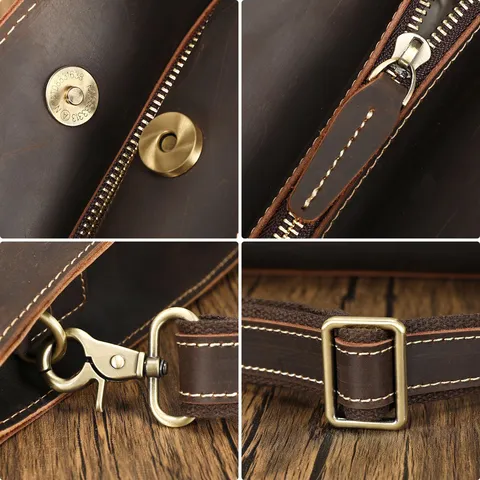 Retro Crazy Horse Leren Heren Schoudertas Vintage Echt Rundleer Business Casual Messenger Bag Grote Capaciteit Schoudertas