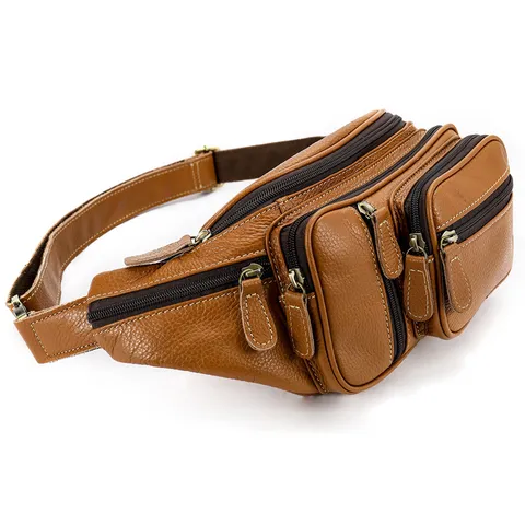 Echt Leder Heren Borstas Vintage Casual Effen Kleur Meerdere Zakken Crossbody Heuptas Outdoor Reis Schoudertas