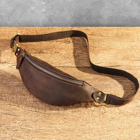Heren Echt Leer Borsttas Vintage Casual Heuptas Mode Outdoor Reizen Kleine Crossbody Tas Koeienhuid Telefoon Tas
