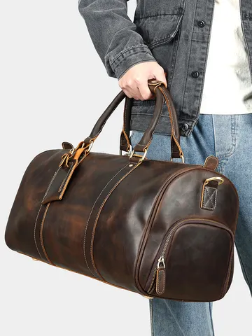 Heren Vintage Echt Lederen Reistas Grote Capaciteit Reiskoffer Tas Casual Zakelijke Rundleer Handtas