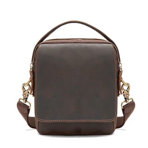Sac Bandoulière en Cuir Véritable pour Homme Vintage Cuir Crazy Horse Sac à Main d'Affaires Léger Casual Petit Sac Messager