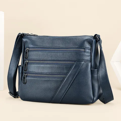Echt Leder Vrouwen Schoudertas Grote Capaciteit Crossbody Tas Casual Rundleer Handtas Meerdere Laag Rits Tas