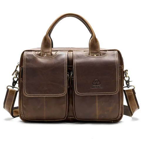 Heren Echt Lederen Aktetas Vintage Rundleer Zakelijke Laptoptas Grote Capaciteit Casual Schoudertas