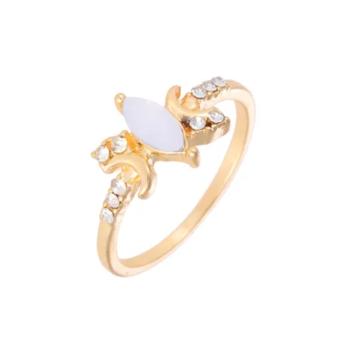 Vintage Alloy Rhinestone Moon Ring For Women Statement Marquise Opal Faux Opal Inlaid Western Geometric Rings Fashion Party Jewelry Gift