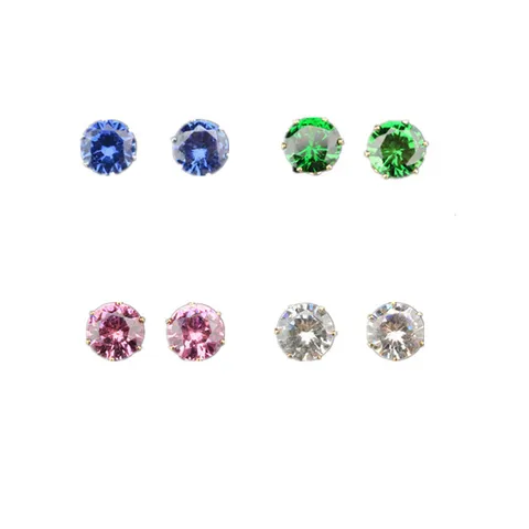 Korean Style Alloy Rhinestone Stud Earrings Colorful Round Rhinestone Ear Studs Minimalist Plated Geometric Ear Jewelry For Women
