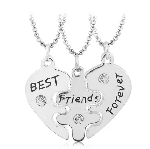 Κολιέ Μενταγιόν Παζλ Καρδιάς Best Friends Forever από Κράμα Όστρακο Στρας Ασημί Αλυσίδα Φιλίας Κοσμήματα