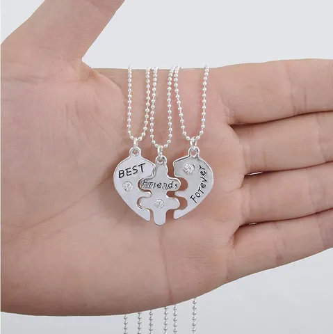 Κολιέ Μενταγιόν Παζλ Καρδιάς Best Friends Forever από Κράμα Όστρακο Στρας Ασημί Αλυσίδα Φιλίας Κοσμήματα