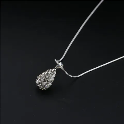 Euro-American Style Alloy Teardrop Pendant Necklace Shiny Rhinestone Disco Ball Snake Chain Charm Necklaces For Women Party Jewelry Gift