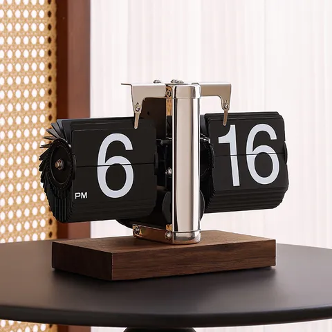 Orologio da Tavolo Vintage con Base in Legno Orologio Digitale da Scrivania Meccanico Retro per Soggiorno Decorazione Ufficio