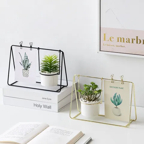 Cornice Portafoto Creativa Nordica Pianta Grassa Artificiale In Vaso Metallo Ceramica Ornamenti Da Scrivania Home Decor