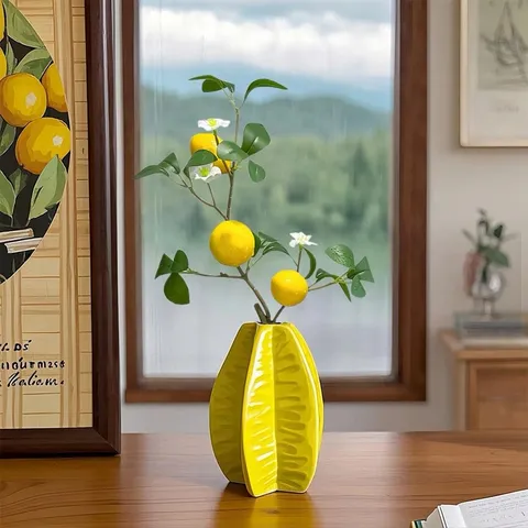 Ceramic Starfruit Vase Artificial Lemon Tree Flower Arrangement Nordic Artistic Home Decor Desktop Ornament Gift