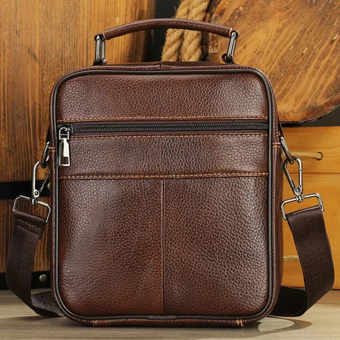 Bolso Bandolera de Cuero Auténtico para Hombre Negocios Casual Crossbody Bag Commuter Cuero de Vaca Mensajero