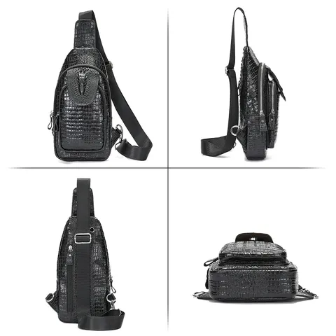 Heren Echt Lederen Borsttas Krokodillenpatroon Waterdichte Crossbody Tas Casual Dagrugzak