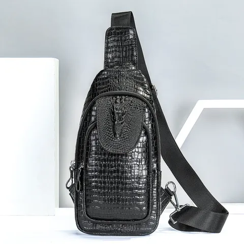 Heren Echt Lederen Borsttas Krokodillenpatroon Waterdichte Crossbody Tas Casual Dagrugzak