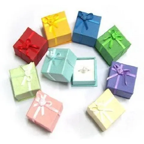Caja de Regalo de Joyería Cuadrada Pequeña Con Lazo de Rosa de Cinta Caja de Anillo de Papel Multicolor Aleatoria Para Bodas Día de San Valentín