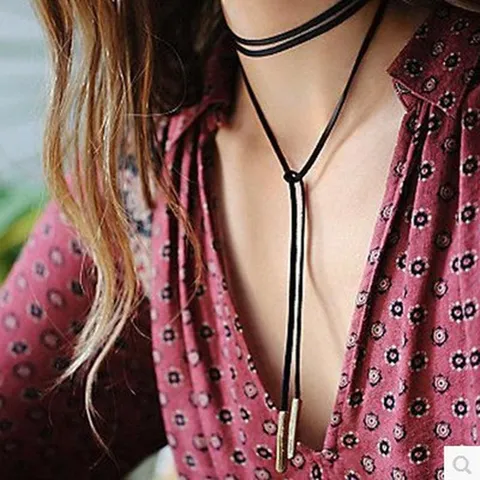 Collar Largo con Colgante de Aleación de Metal Minimalista Cadena de Cuerda de Terciopelo Tubo Vertical Cadena de Suéter Unisex
