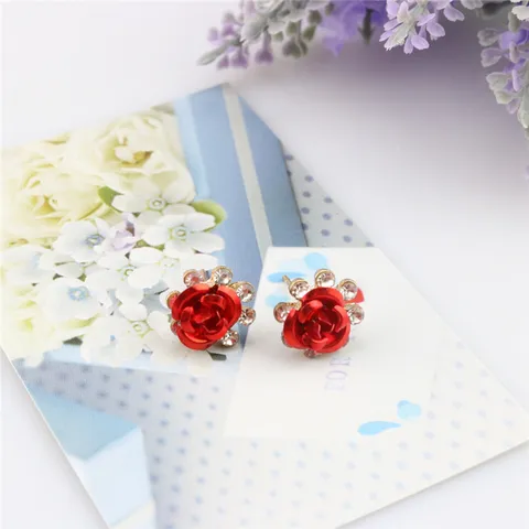 Mode Roos Bloem Oorknopjes Legering Strass Florale Oorbellen Voor Dames Elegante Kristallen Oorknopjes Sieraden Cadeau