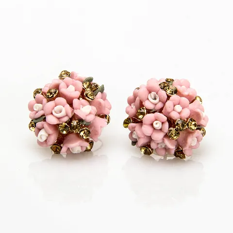 Modieuze Keramiek Bloembal Oorknopjes Voor Vrouwen Strass Ingelegde Legering Oorbellen Elegant Floraal Sieraden Accessoire