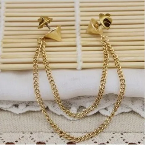 Punk Style Double Chain Shirt Collar Brooch For Women Men Exaggerated Rivet Collar Clip Fashion Jewelry Accessories Gift