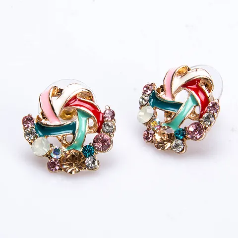 Orecchini a Bottone a Mulino a Vento in Lega Stile Coreano Orecchini in Smalto con Strass Colorati Gioielli da Donna Eleganti