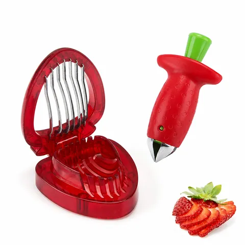 Stainless Steel Strawberry Slicer And Stem Remover Kitchen Fruit Cutter Creative Tool Set For Easy Fruit Preparation
