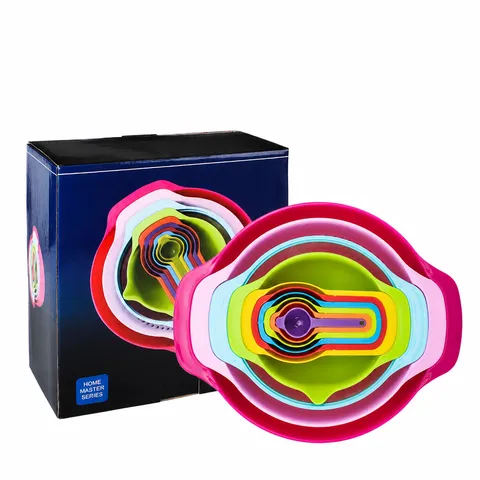 Creative Baking Rainbow Plastic Measuring Cups And Spoons Nested Kitchen Mixing Bowls Colander Food Preparation Tool